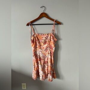Floral Spaghetti Strap Mini Dress - Pink Orange